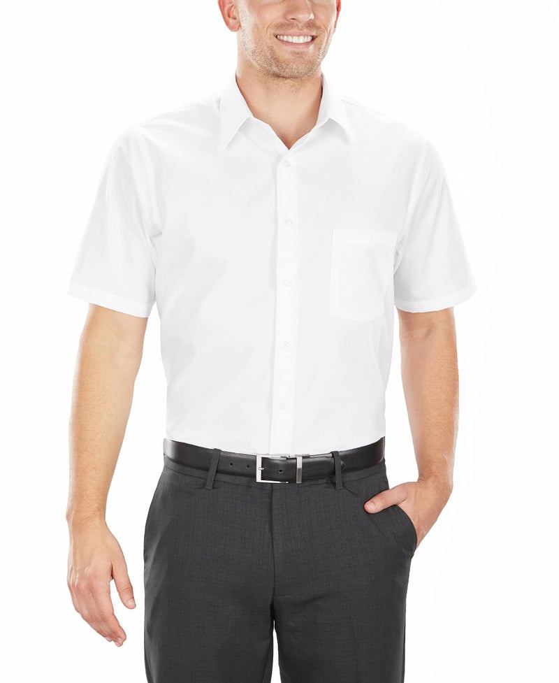 Van Heusen Men's Tall Fit Short Sleeve Dress Shirts Poplin Solid (Big and Tall), White, 18" Neck - Image 1
